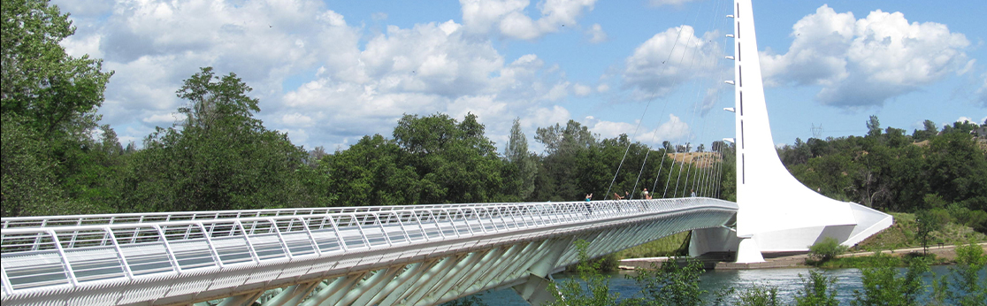 The Sundial Bridge spanning the Sacramento River in Redding, California